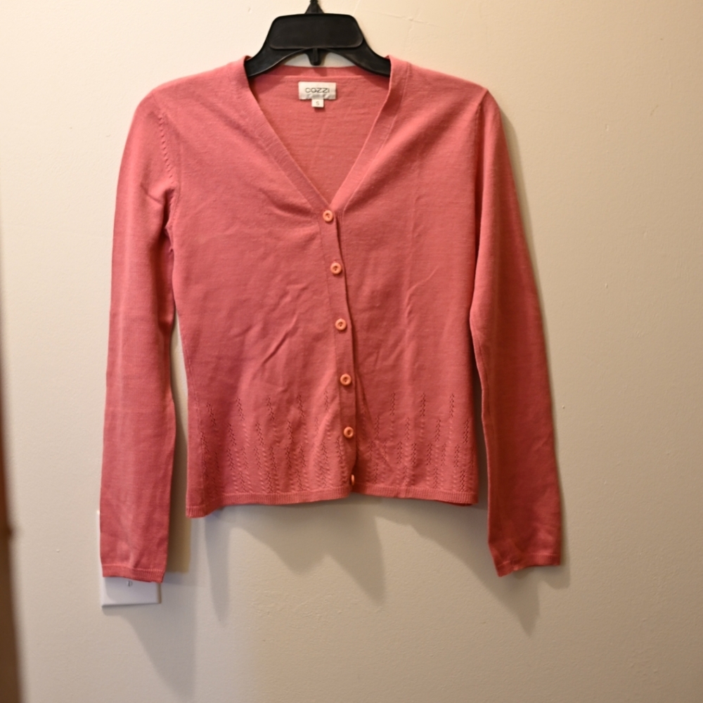 Pastel Pink V-Neck Cardigan Pointelle Detail Size S Mean Girls White Chicks Elle